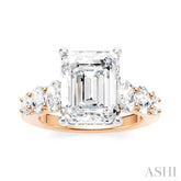 1 1/4 Ctw Emerald Shape Oval and Round Cut Diamond Semi-Mount Engagement Ring in 14K Rose and White Gold